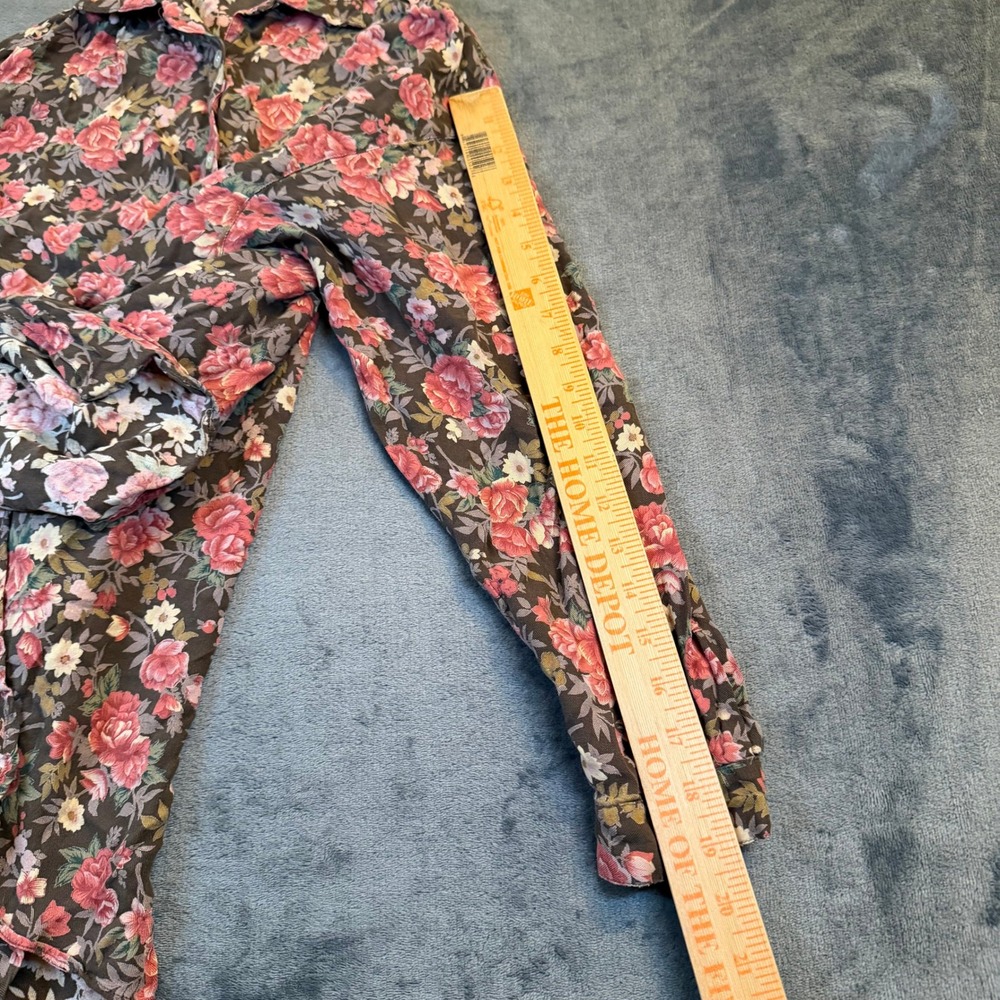 At Random Floral Button Down Shirt Womens Large Brown Rose Long Sleeve Pocket - Picture 8 of 9